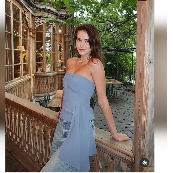 Zara Blue Strapless Crop Top - Picture 8 of 16